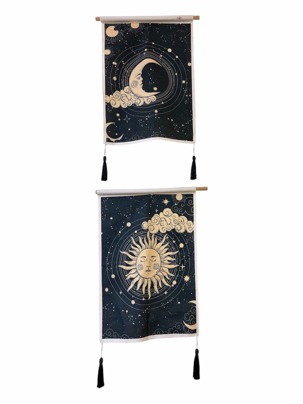Celestial Sun Moon Tapestry Set Boho Wall Hanging Astrology Cosmic Star Decor
